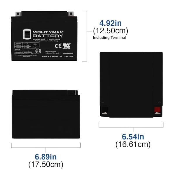 12V 26AH Battery Replaces Alexander G6100, GB12240, GP12240 - 2PK